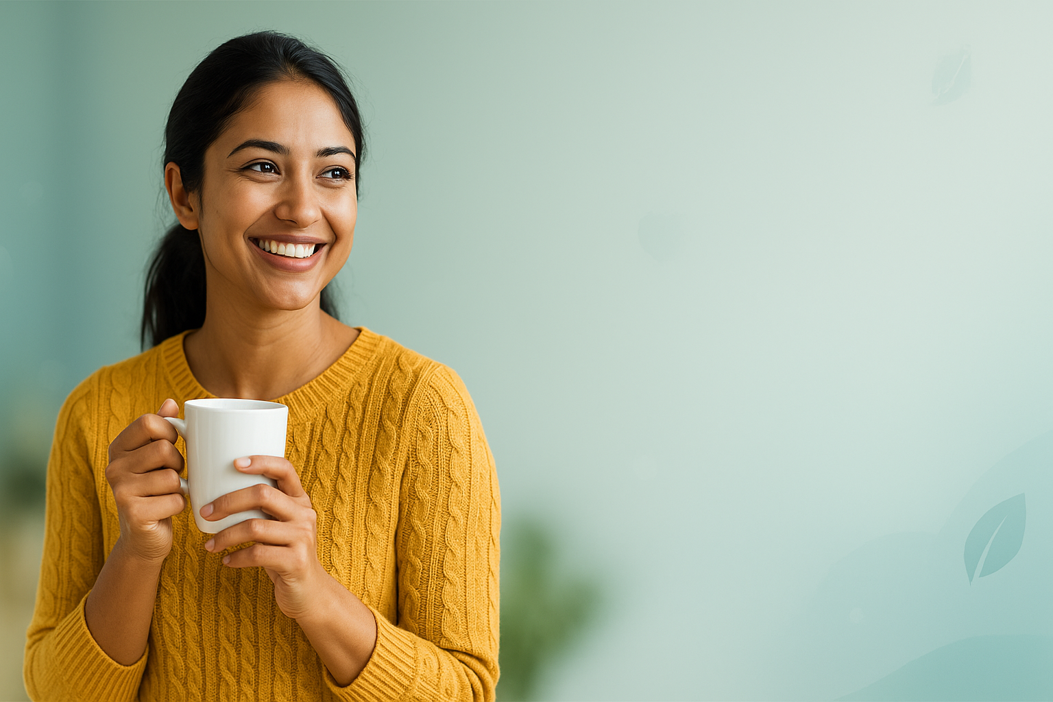 Smiling person starting a healthy morning routine with tea and supplements — WellnessPro360 Shop hero